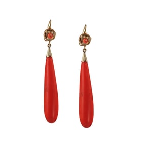 Antique Victorian 14k Gold Coral Drop Earrings