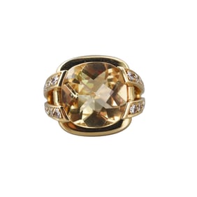 18k Gold Diamond Citrine Cocktail Ring