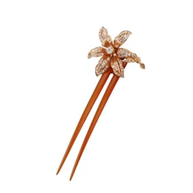 Antique 18k Gold Diamond Agate Flower Brooch Hair Pin Accessory