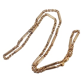 Antique Early Victorian 14k Gold Long Snake Clasp Chain Necklace