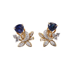 18k Gold Diamond Sapphire Earrings