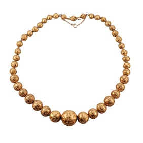 Antique Etruscan Revival 18k Gold Graduated Bead Necklace