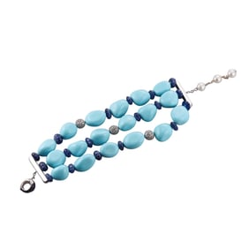 Andreoli 18k Gold Carved Sapphire Turquoise Pearl Diamond Bracelet