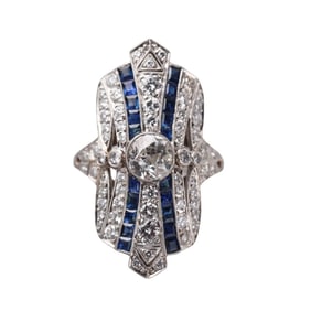 Platinum 2.41ctw Old European Diamond Sapphire Ring