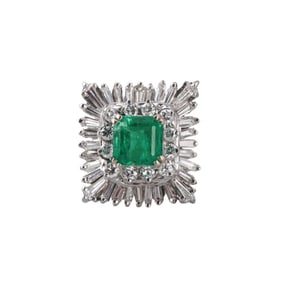 14k Gold 1.77ct Emerald Diamond Ballerina Ring