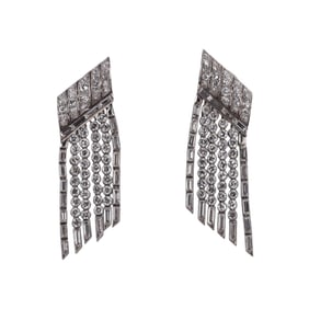 Mid Century 11ctw Diamond Platinum Tassel Drop Earrings