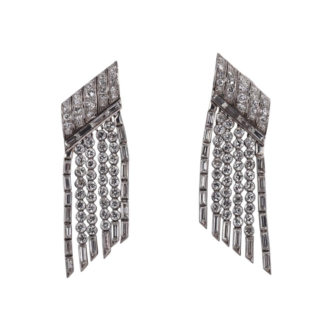 Mid Century 11ctw Diamond Platinum Tassel Drop Earrings (1 of 6)