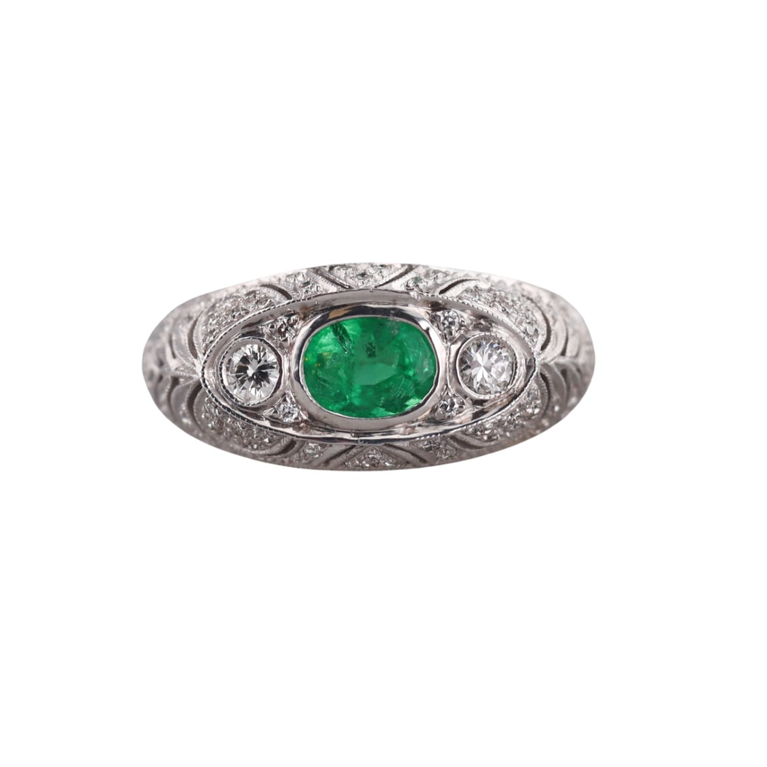 Le Vian 18k Gold Diamond Emerald Ring: Metal : 18k White Gold Designer : Le Vian Gemstone : Diamonds approx. 0.24ctw, Emerald. Measurements : Ring size 4, width 9mm. Marked: : Le Vian mark, 18k, R 305. Weight: <