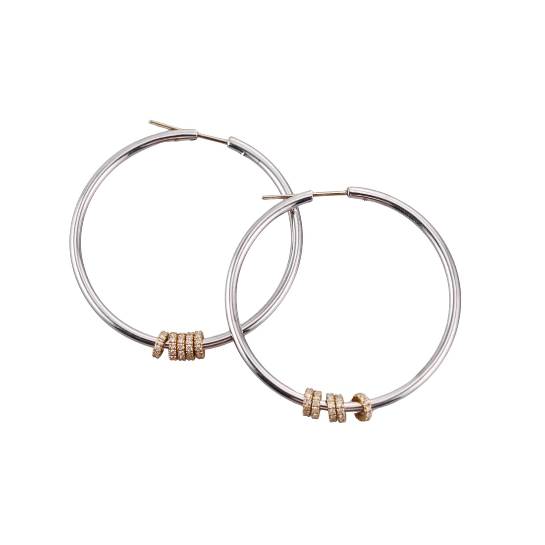 Spinelli Kilcollin 18k Gold Diamond Hoop Earrings: Metal : 18k White/Yellow Gold Designer : Spinelli Kilcollin Gemstone : Diamonds approx. 0.80ctw. Measurements : Earrings are 43mm in diameter. Marked: : SK 18k. Weight: