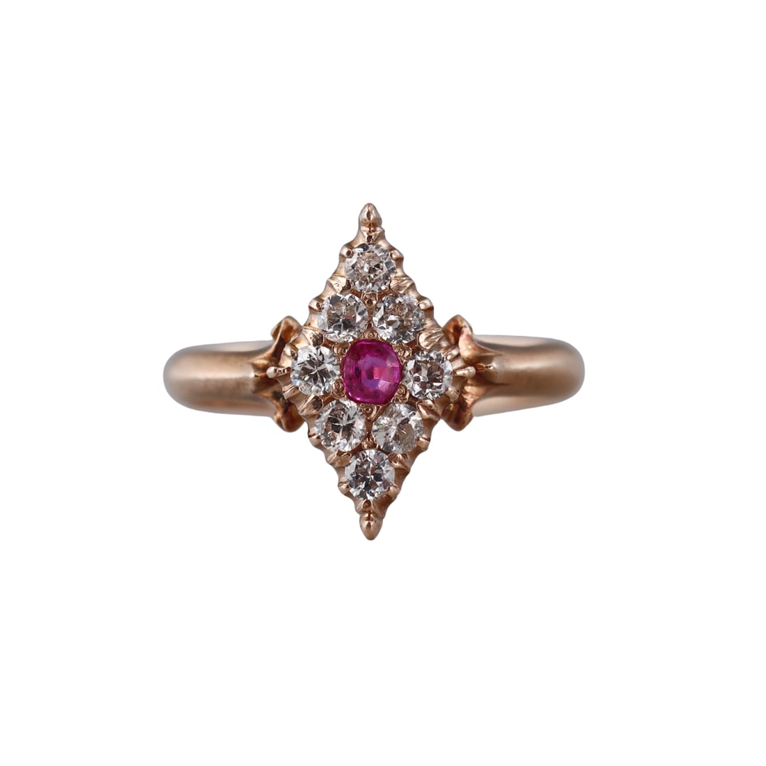 Antique 14k Gold Diamond Ruby Navette Ring (1 of 4)