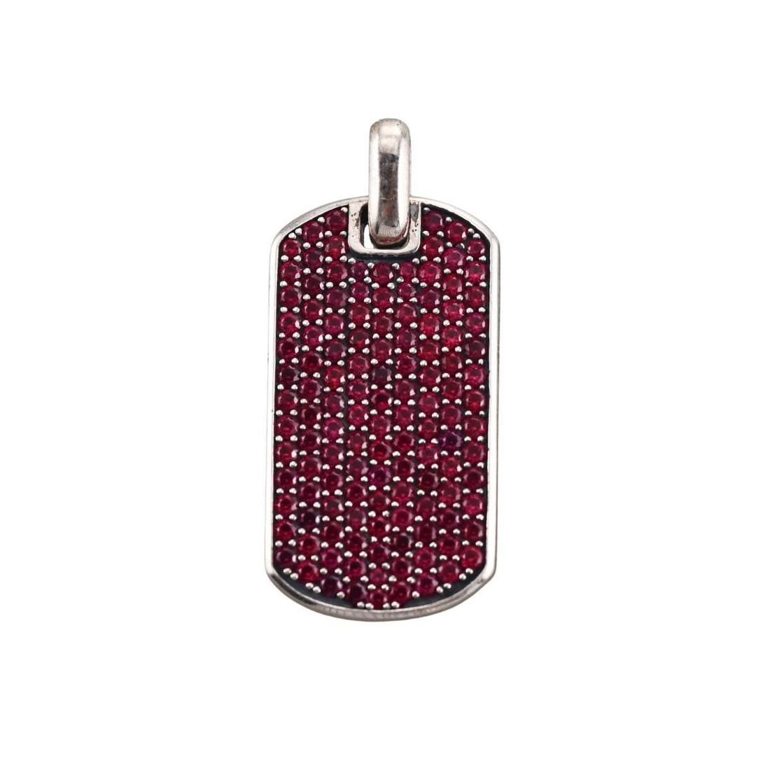 David Yurman Chevron Silver Ruby Tag Pendant: Metal : Sterling Silver Designer : David Yurman Gemstone : Ruby Measurements : Pendant is 38mm x 18mm. Marked: : DY, 925. Weight: : 13 grams Condition: : E