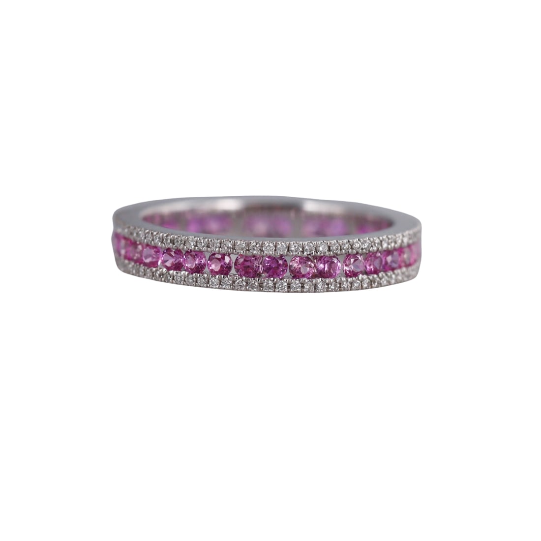 14k Gold Diamond Pink Sapphire Eternity Wedding Band Ring (1 of 3)