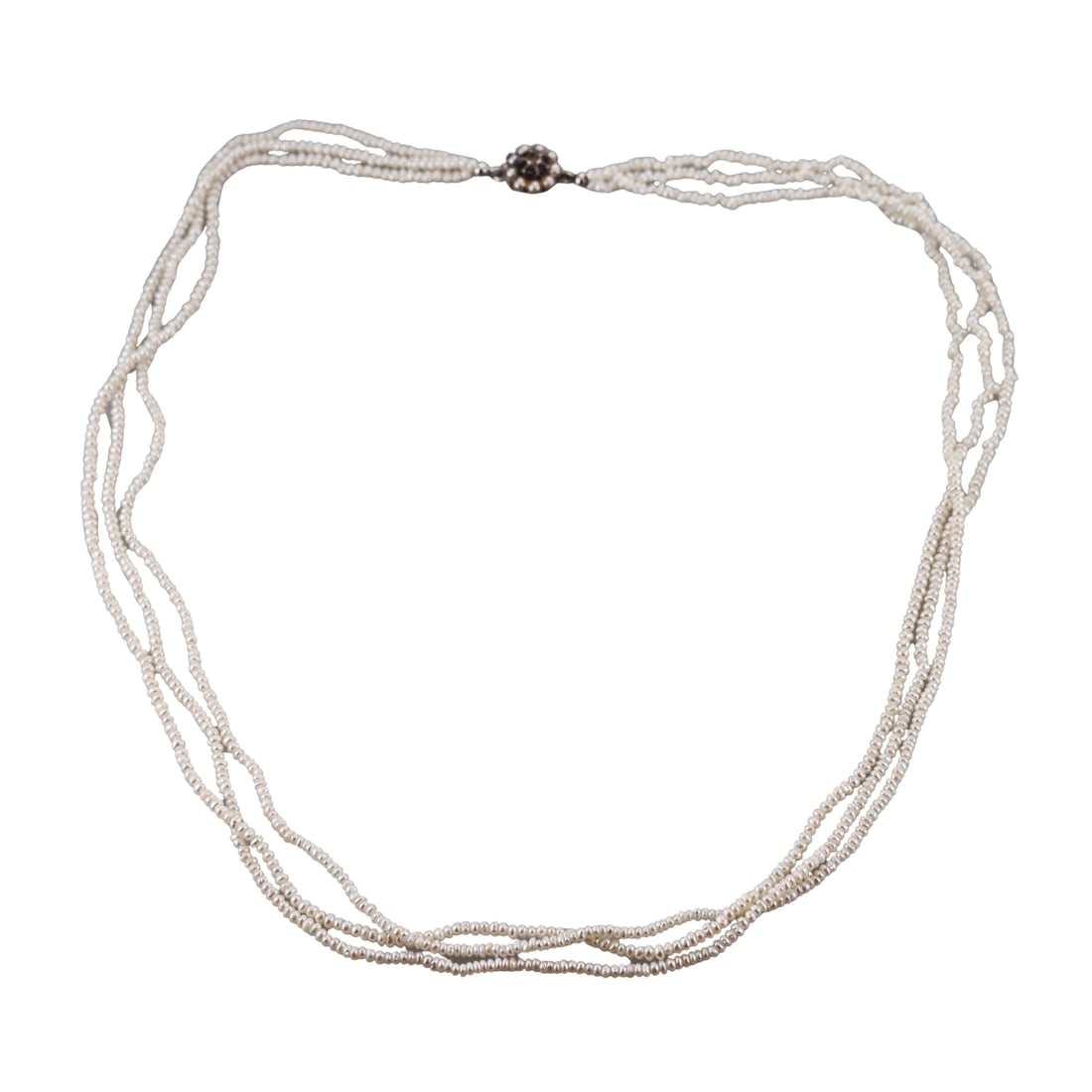 Antique 14k Gold Seed Pearl Diamond Sapphire 3 Strand Necklace (1 of 3)