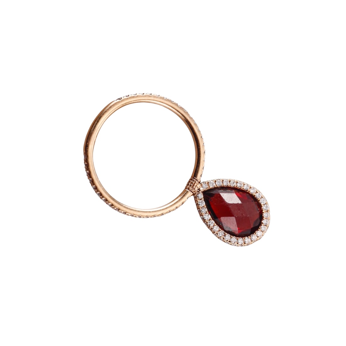 Nina Runsdorf 18k Gold Diamond Garnet Flip Ring: Metal : 18k Rose Gold Designer : Nina Runsdorf Gemstone : Garnet 2.28ct (abraded) , Diamonds 0.53ctw. Measurements : Ring size 6.75, charm is 15 x 11mm. Marked: : 18k NR. W