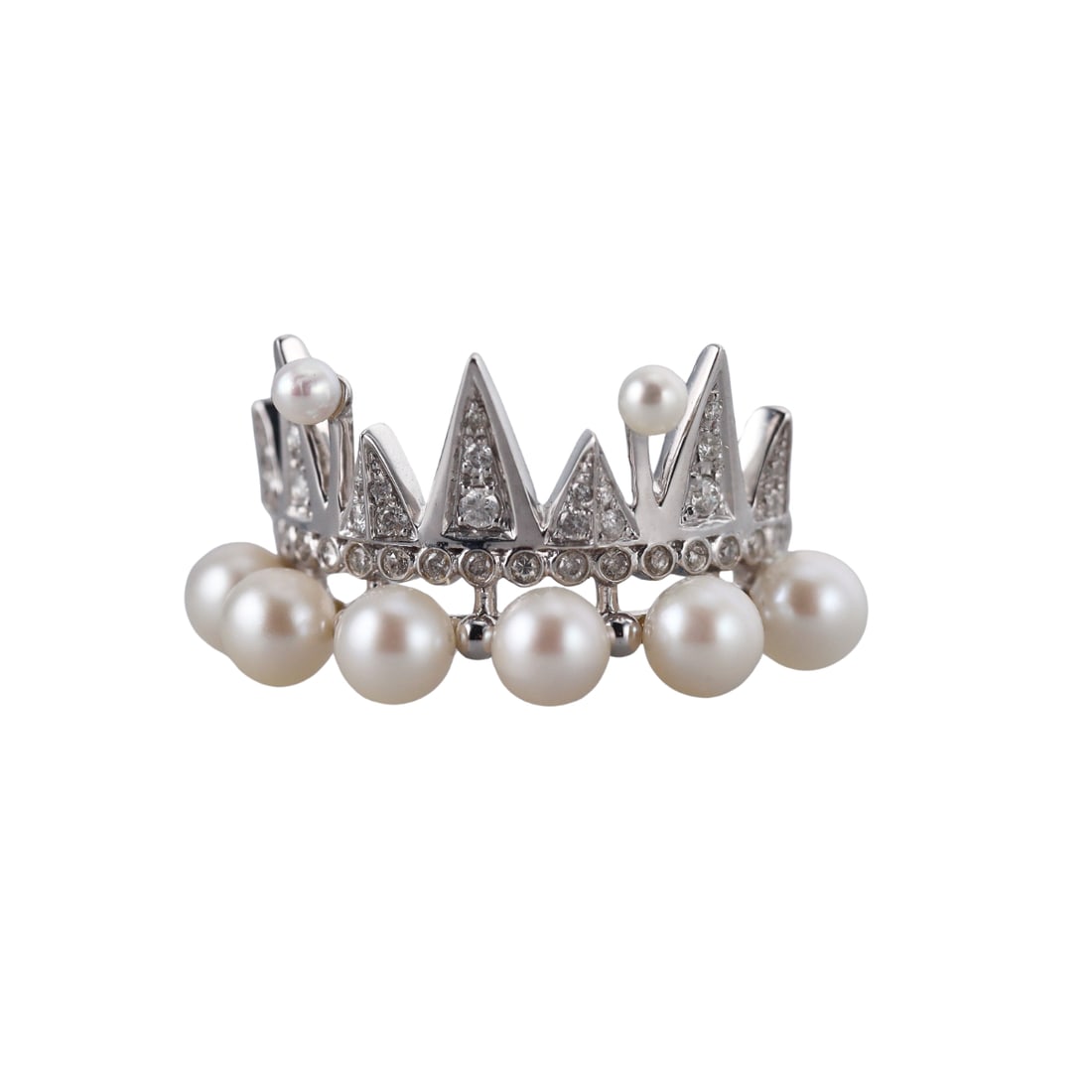 Colette Jewelry 18k Gold Diamond Pearl Enchanted Ring: Metal : 18k White Gold Designer : Colette Jewelry Gemstone : Diamonds approx. 0.22ctw, Pearls. Measurements : Ring size 6.25, width 13mm. Marked: : Colette, Feather mark, 750.