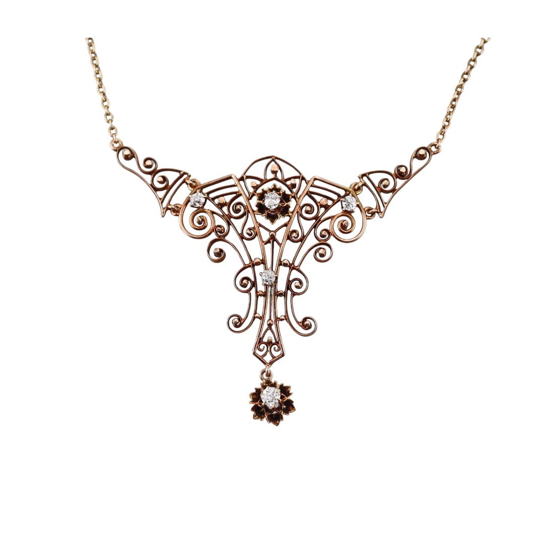 Antique 14k Gold Diamond Pendant Necklace (1 of 3)