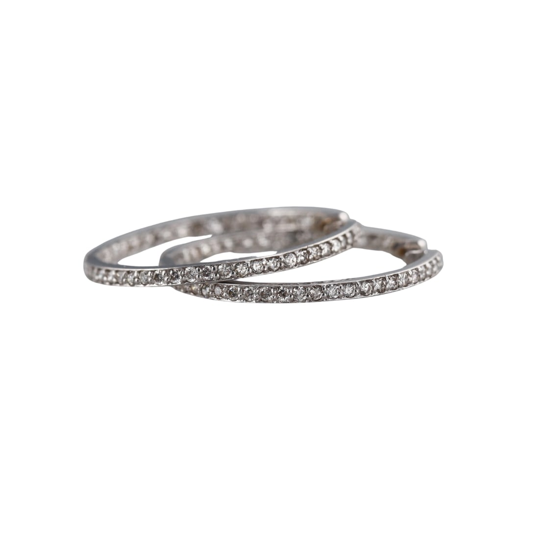 18k Gold 1.30ctw Diamond Hoop Earrings: Metal : 18k White Gold Designer : Not Signed Gemstone : Diamonds 1.30ctw. Measurements : Earrings are 30mm in diameter x 2mm wide. Marked: : 18KW, 0.65 (each). Weight: :