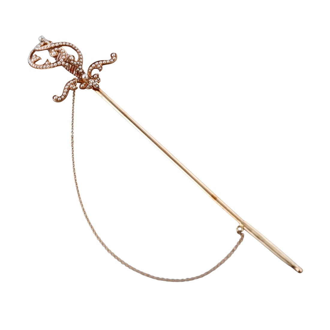 Antique Victorian 14k Gold Seed Pearl Enamel Jabot Sword Pin: Metal : 14k Yellow Gold Designer : Not Signed Gemstone : Seed pearls. Measurements : Pin is 6.5" long, top is 40mm x 35mm. Marked: : Tested 14k. Weight: : 10.4 grams