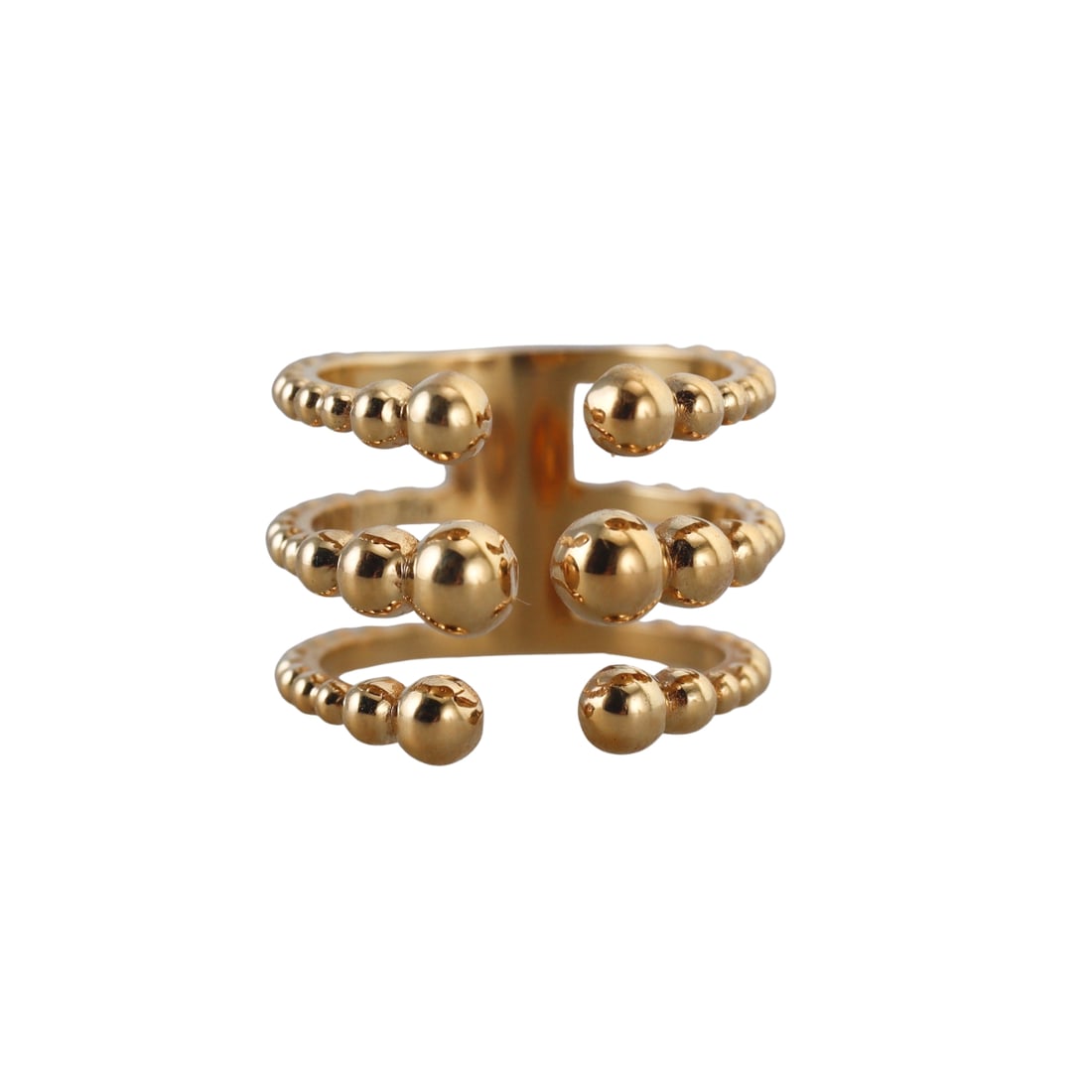 Carla Amorim 18k Gold Beaded Cuff Ring: Metal : 18k Yellow Gold Designer : Carla Amorim Gemstone : None Measurements : Ring size 6.5, width 15mm. Marked: : Carla Amorim, 750. Weight: : 8.3 grams Condit