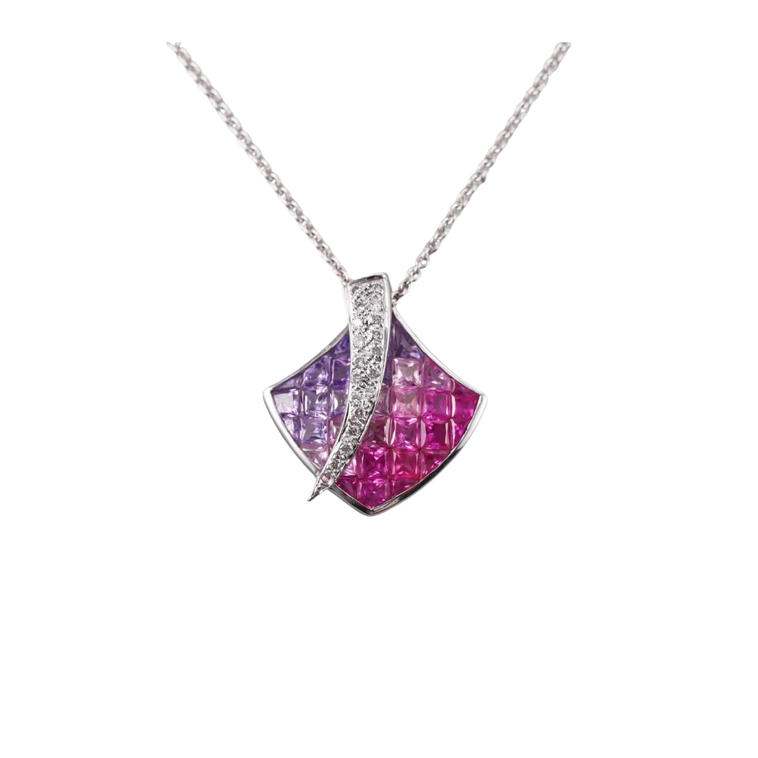 Italian 18k Gold Multi Color Sapphire Diamond Pendant Necklace (1 of 4)