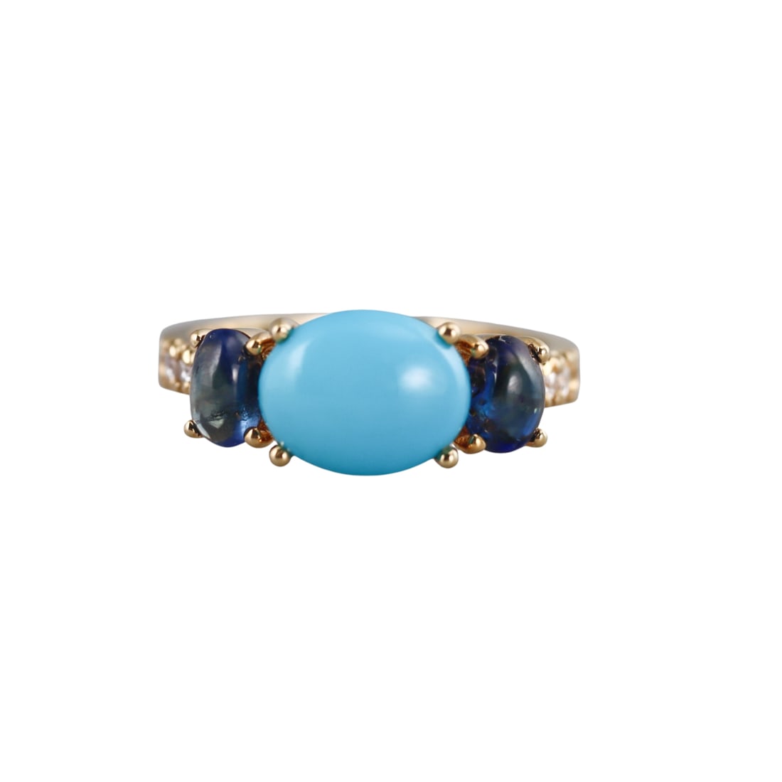 Aletto Brothers 18k Gold Turquoise Diamond Sapphire Ring: Metal : 18k Yellow Gold Designer : Aletto Brothers Gemstone : Turquoise , Sapphires 1.26ctw, Diamonds 0.12ctw. Measurements : Ring size 7, top is 8mm wide. Marked: : Aletto Brothers, 7