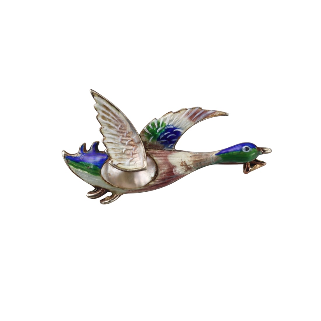 Antique English 9k Gold Mallard Duck Pearl Enamel Brooch Pin: Metal : 9k Gold Designer : Not Signed Gemstone : Pearl Measurements : Brooch is 37mm x 21mm Marked: : 9ct Weight: : 4 grams Condition: : Excellent Ad