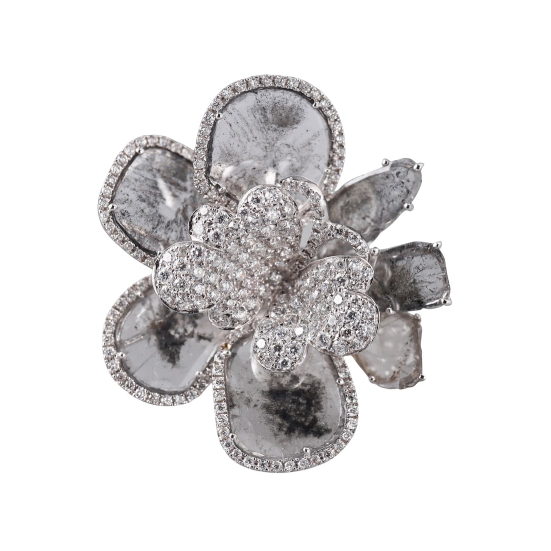 18k Gold Diamond Butterfly Flower Cocktail Ring (1 of 4)