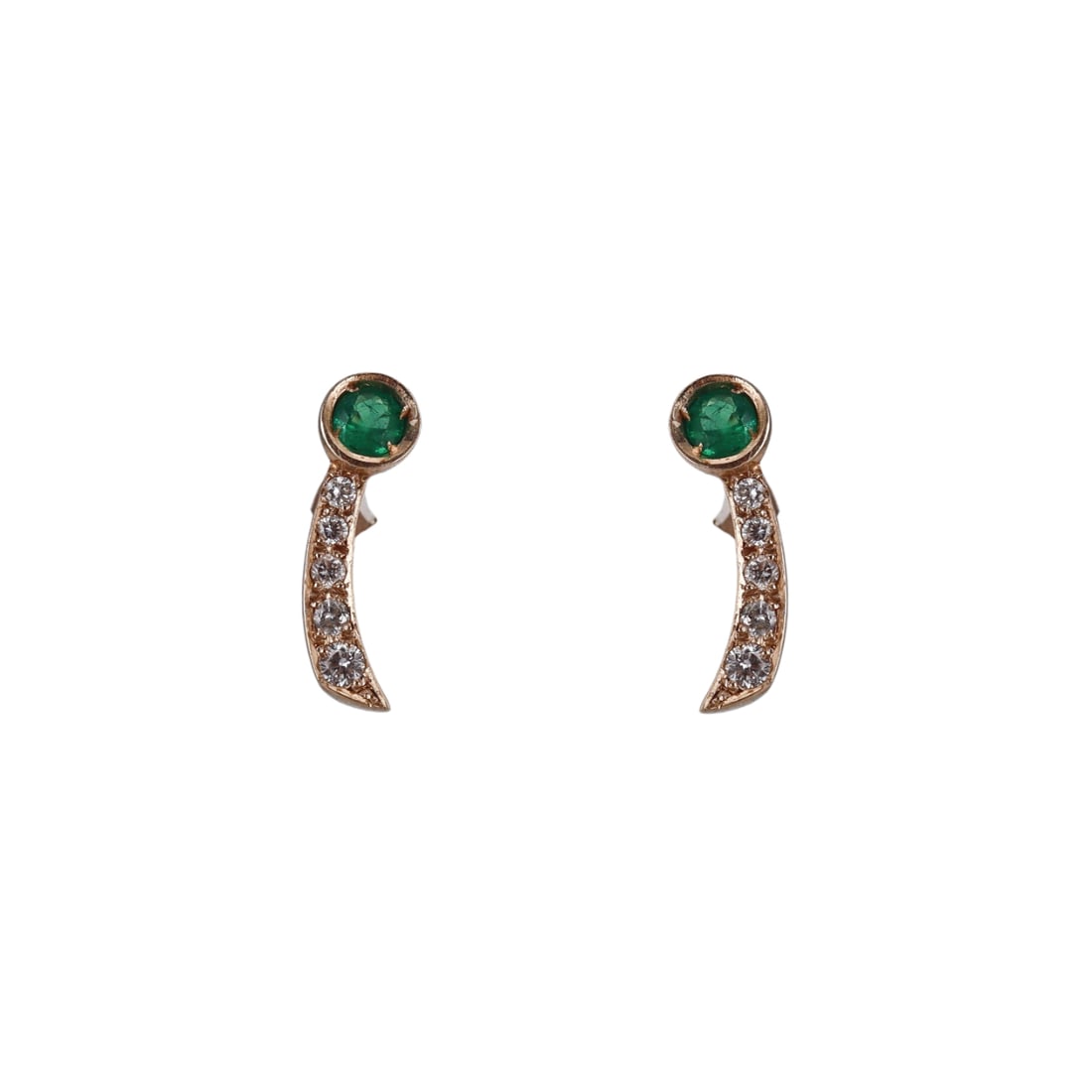 Sabine Getty 18k Gold Diamond Emerald Stud Earrings: Metal : 18k Yellow Gold Designer : Sabine Getty Gemstone : Emeralds approx. 3.3mm, Diamonds approx. 0.14ctw. Measurements : Earrings are 15mm long. Marked: : 750, Maker's mark on post