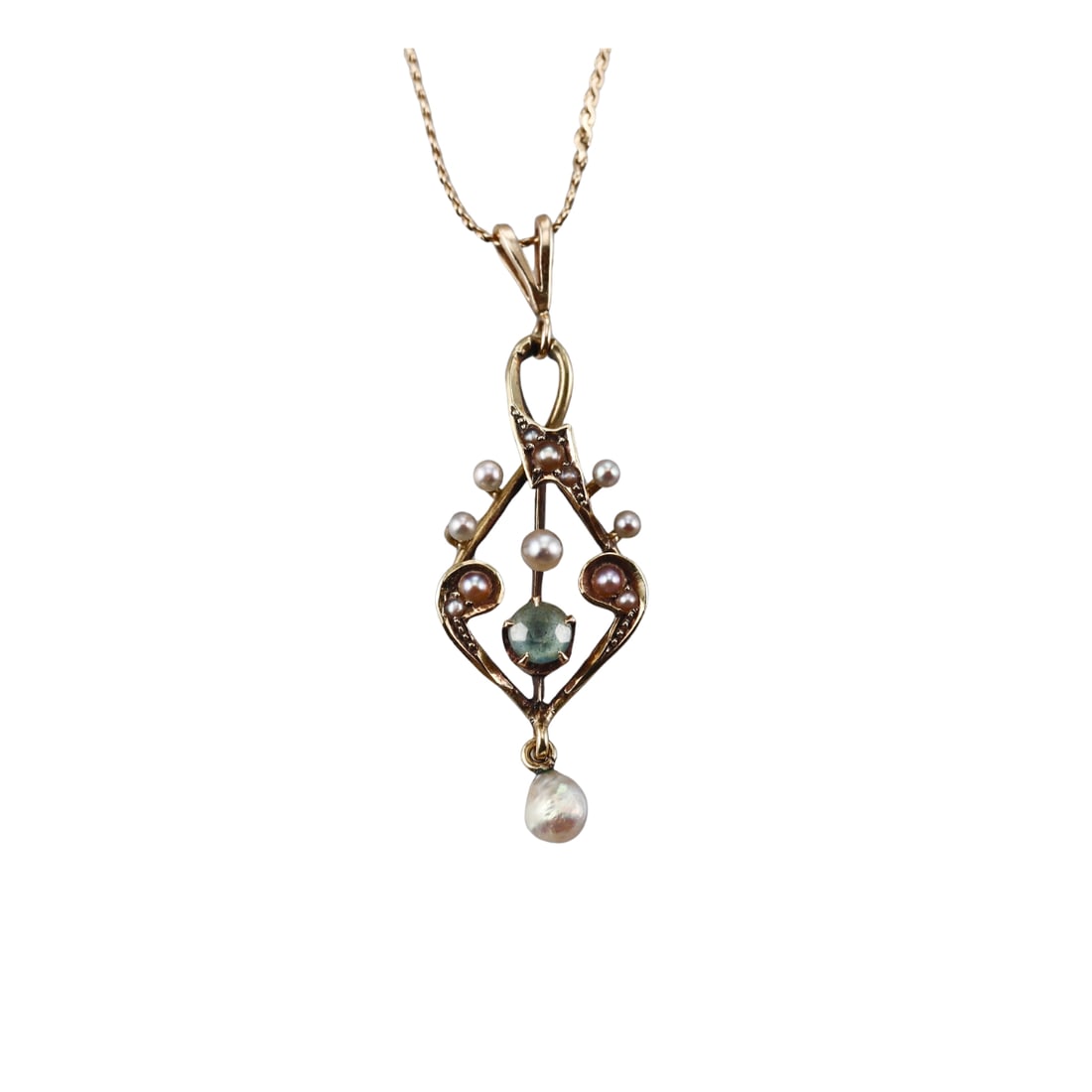 Antique Art Nouveau 14k Gold Pearl Lavalier Pendant Necklace (1 of 2)