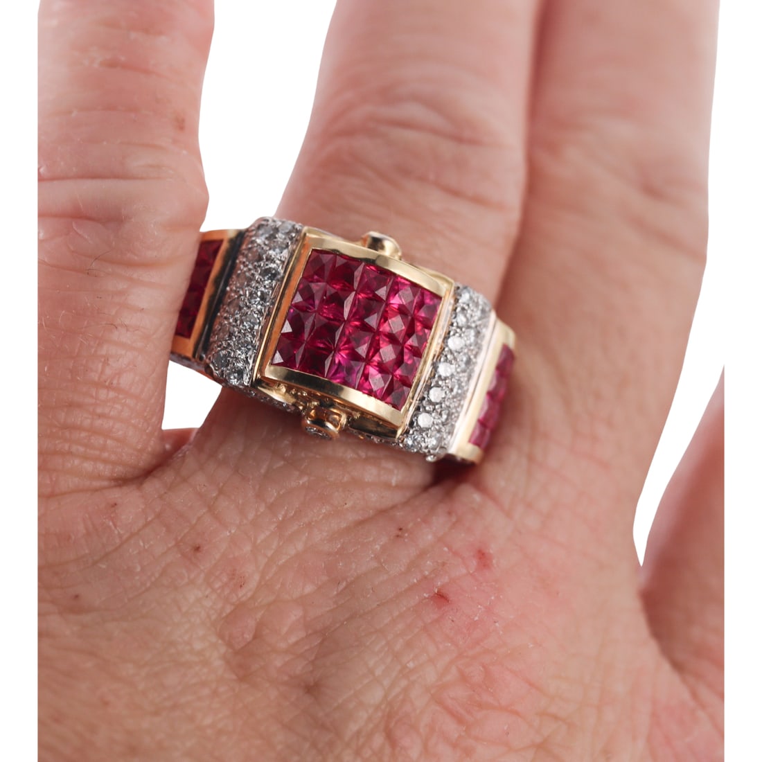 18k Gold Diamond Ruby Ring - 4