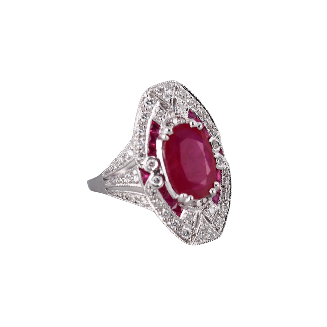 18k White Gold Diamond Ruby Ring - 2