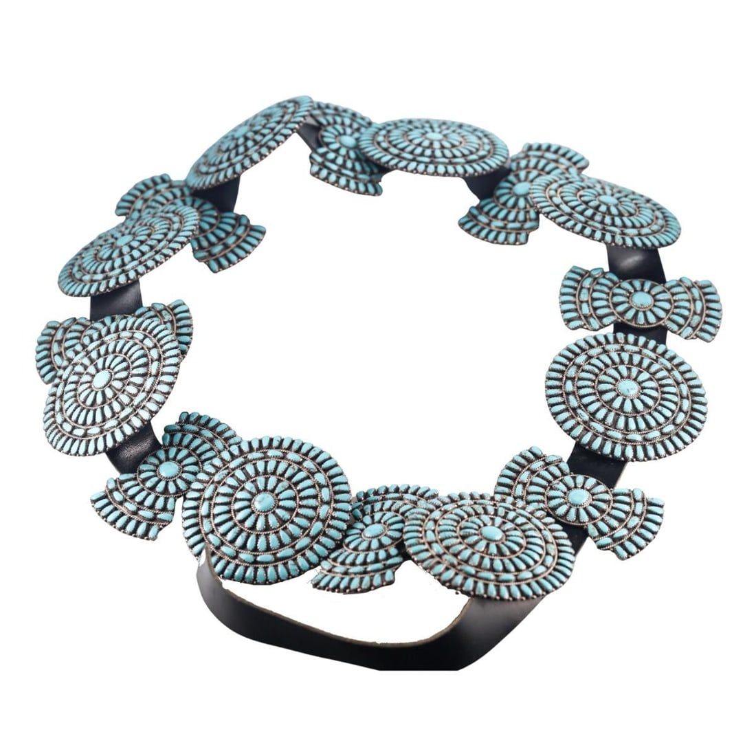 Larry Moses Begay Navajo Native American Sterling Turquoise Leather Concho Belt (1 of 5)