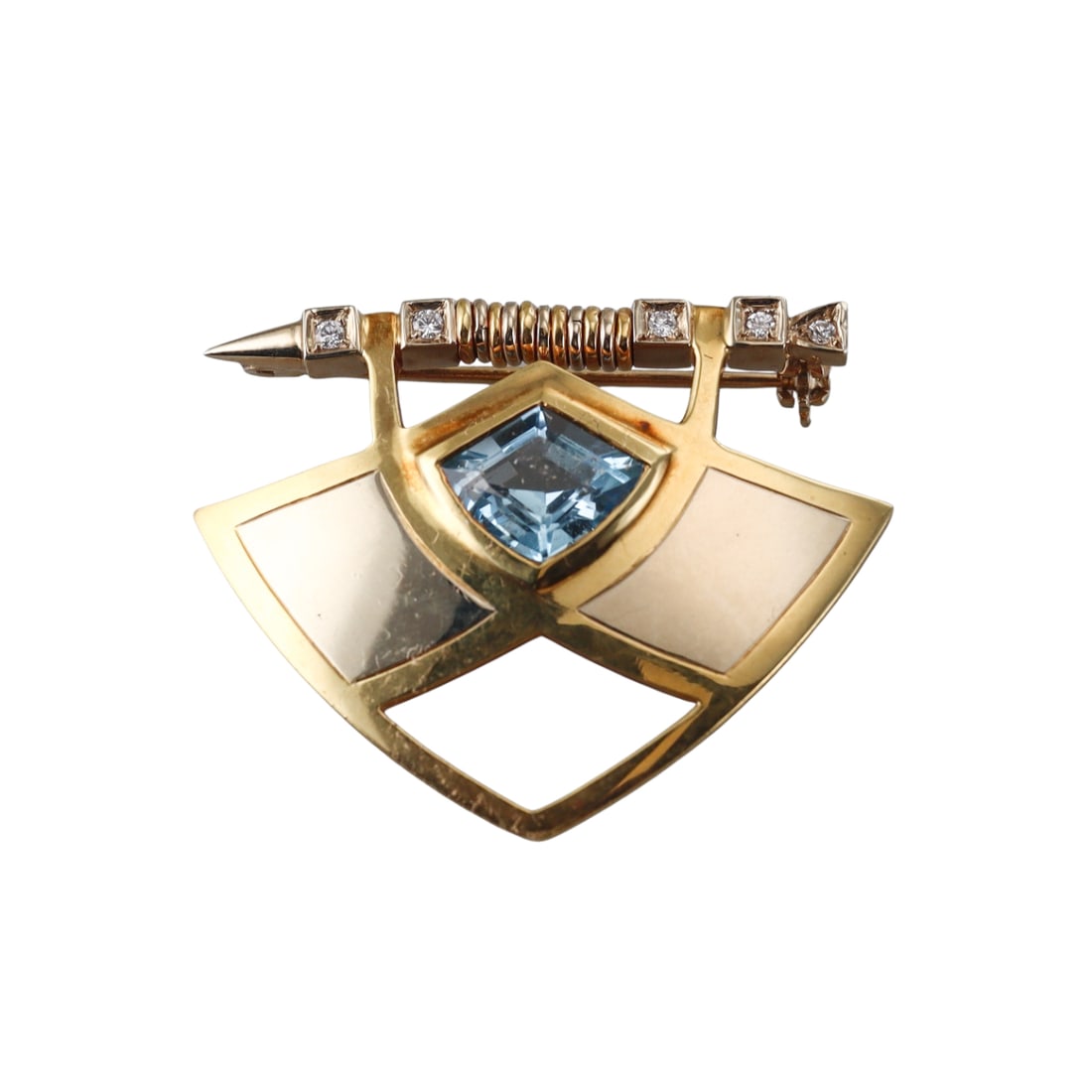 Manfredi 18k Gold Diamond Blue Topaz Brooch Pin (1 of 4)