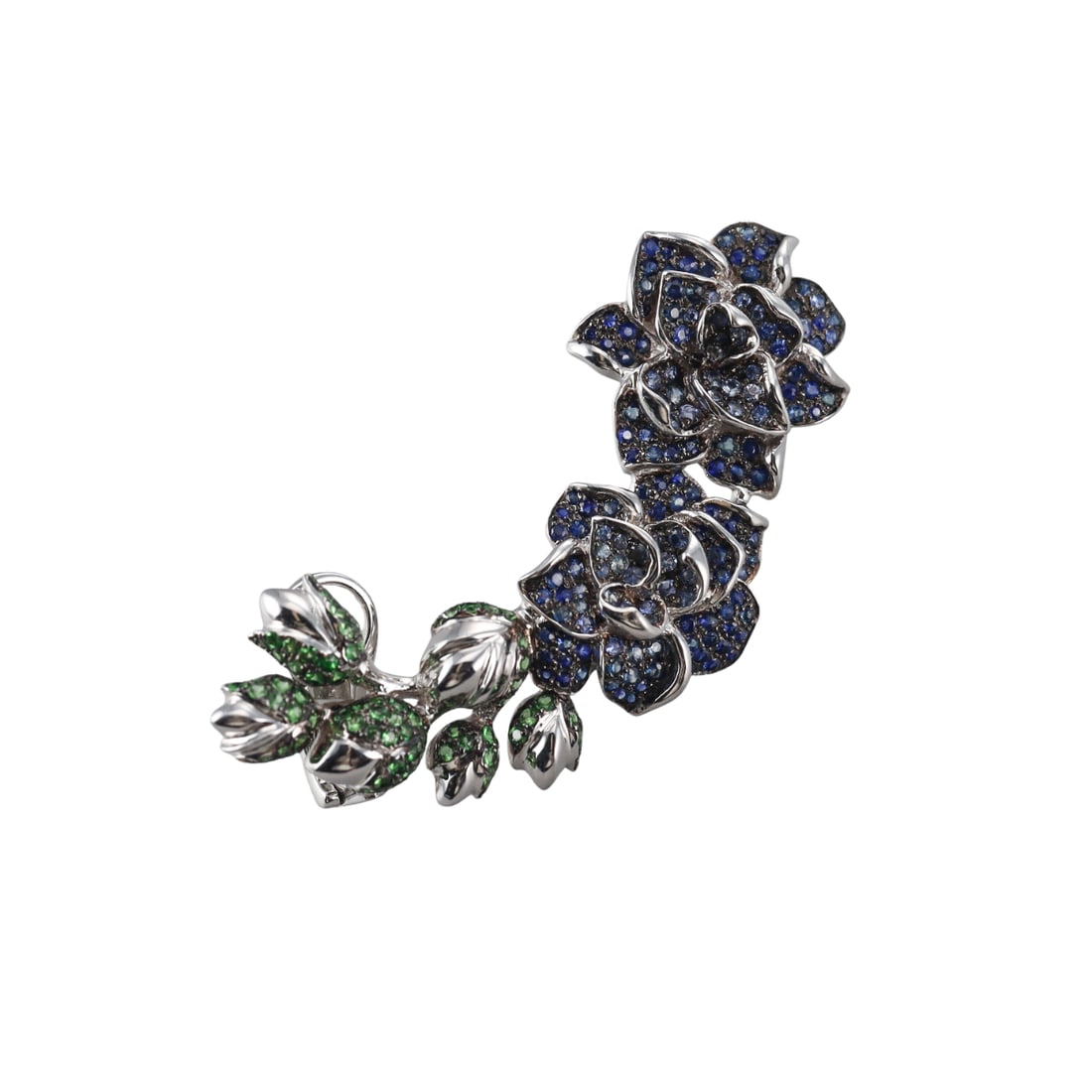 Colette Jewelry Ombré Bouquet D'or 18k Gold Sapphire Tsavorite Ear Cuff Earring: Metal : 18k White Gold Designer : Colette Jewelry Gemstone : Sapphire, Tsavorite Measurements : Ear cuff is 48mm x 15mm. Marked: : Colette, Feather mark, 750. Weight: : 1