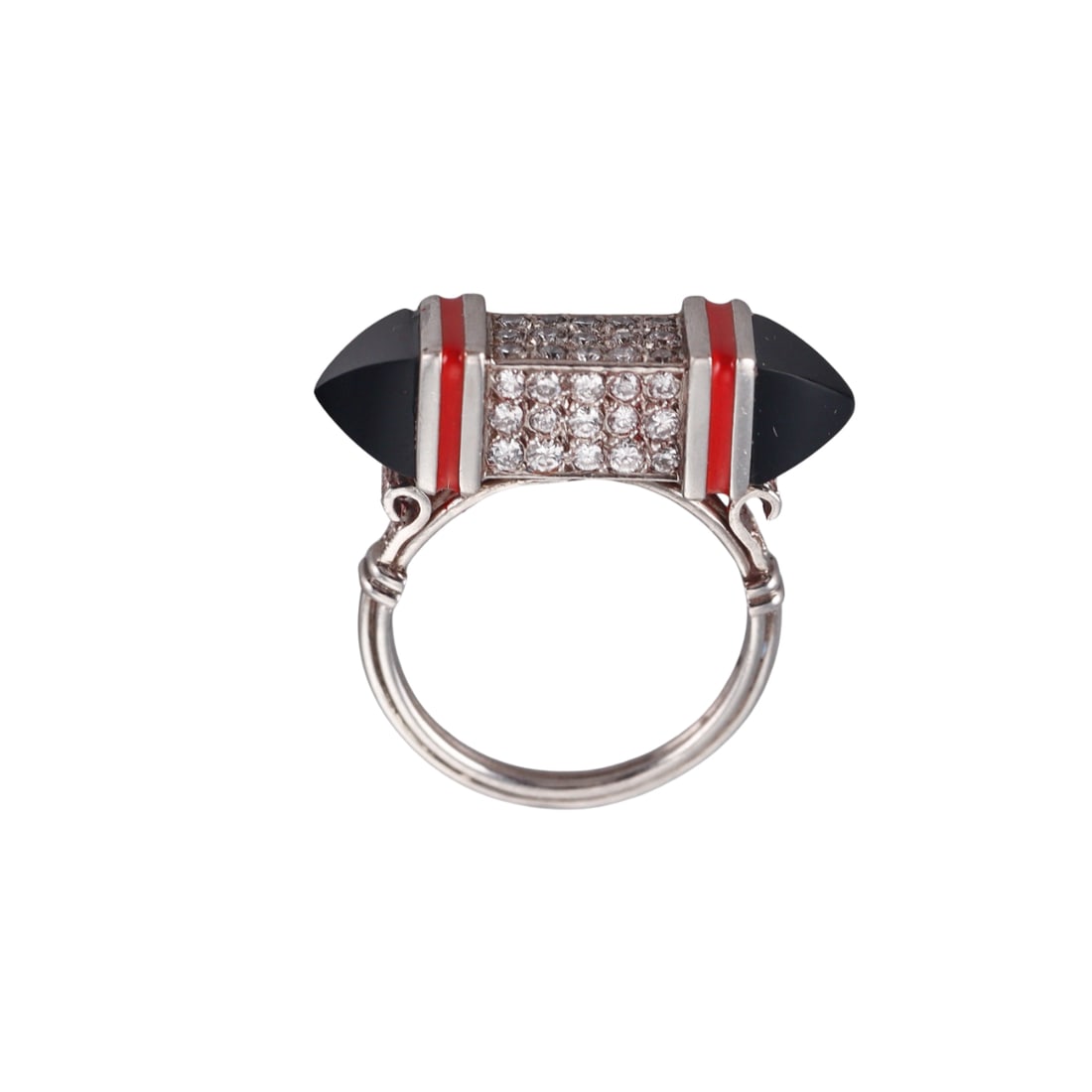 1970s Platinum Diamond Onyx Enamel Ring: Metal : Platinum Designer : Not Signed Gemstone : Diamonds approx. 0.92ctw. Onyx Measurements : Ring size 7, top is 8mm Marked: : Tested - Plat. Weight: : 9.1 grams