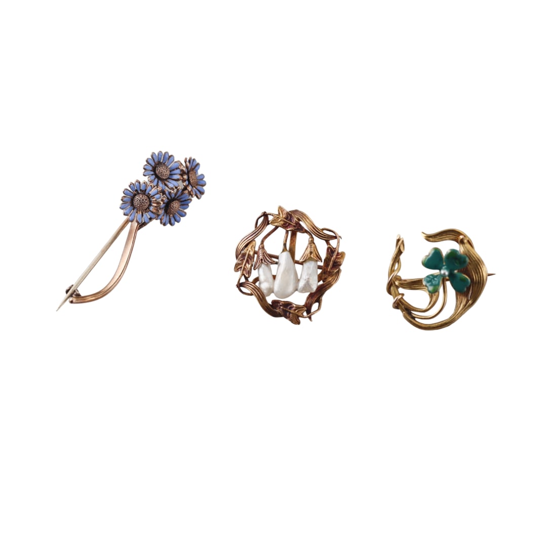 Art Nouveau Antique Gold Pearl Enamel Brooch Pin Lot of 3 (1 of 2)