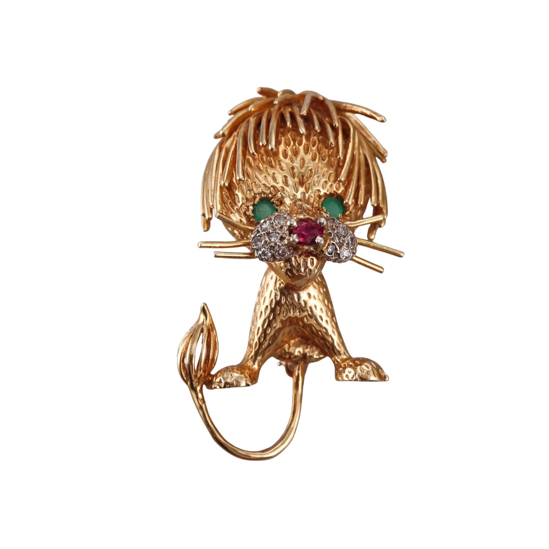 1960s 18k Gold Diamond Emerald Ruby Lion Brooch Pin (1 of 5)