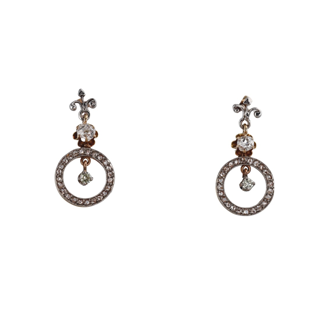 15k Gold Platinum OMC Rose Cut Diamond Drop Earrings (1 of 3)