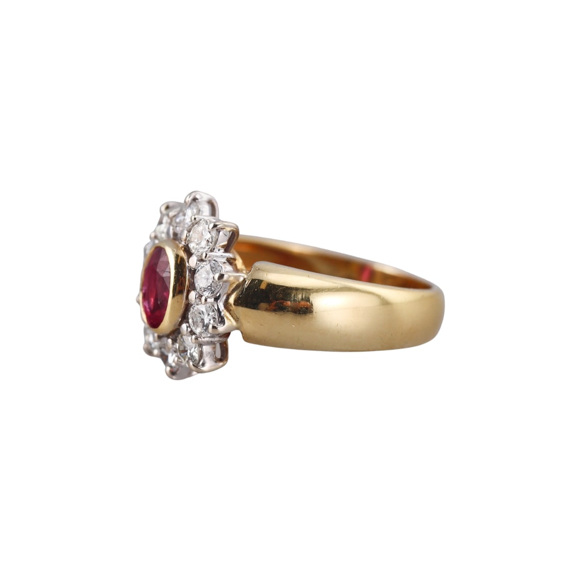 18k Gold Diamond Ruby Cluster Ring - 2