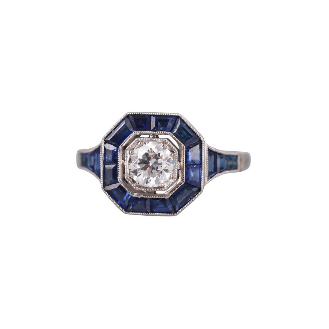 Art Deco Diamond Sapphire Platinum Ring (1 of 4)