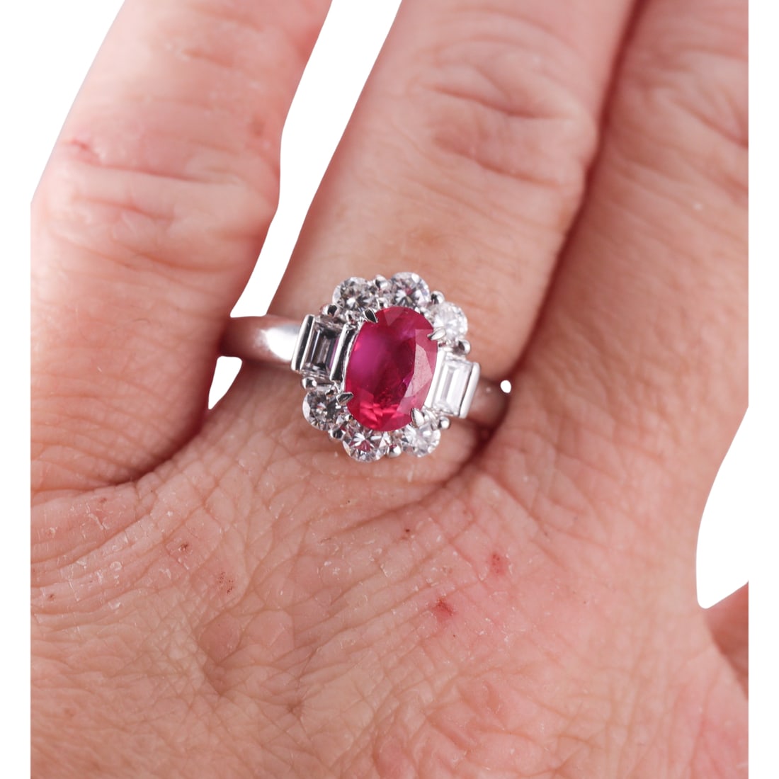 1.52ct Ruby Diamond Platinum Cluster Ring - 4