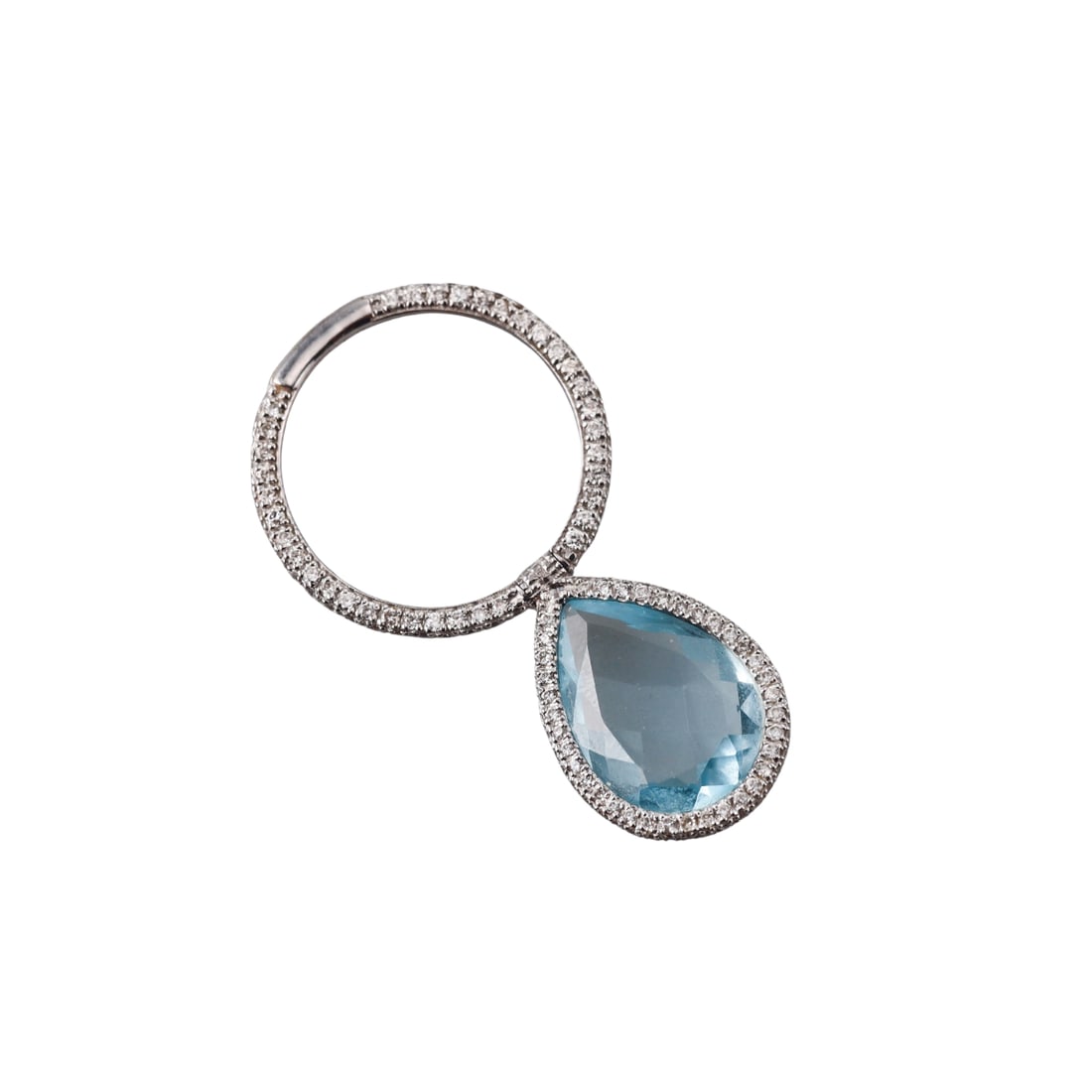 Nina Runsdorf 18k Gold Diamond Blue Topaz Flip Ring: Metal : 18k White Gold Designer : Nina Runsdorf Gemstone : Topaz, Diamonds approx. 0.92ctw. Measurements : Ring size 6.75, charm is 19mm x 15mm. Marked: : Nina Runsdorf, 18k.