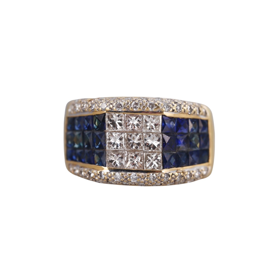 18k Yellow Gold Diamond French Cut Sapphire Ring (1 of 4)