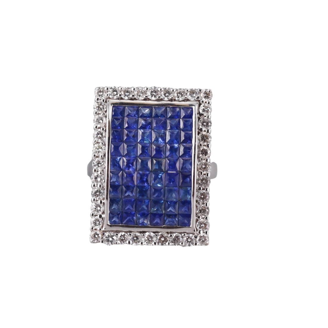 2.70ctw Invisible Set Sapphire Diamond 18k Gold Ring: Metal : 18k Gold Designer : Not Signed Gemstone : Diamonds 1.20ctw. Sapphires - 2.70ctw Measurements : Ring size 7 3/4, top is 24mm x 18mm Marked: : 18k 750 D1.20 S2.70 