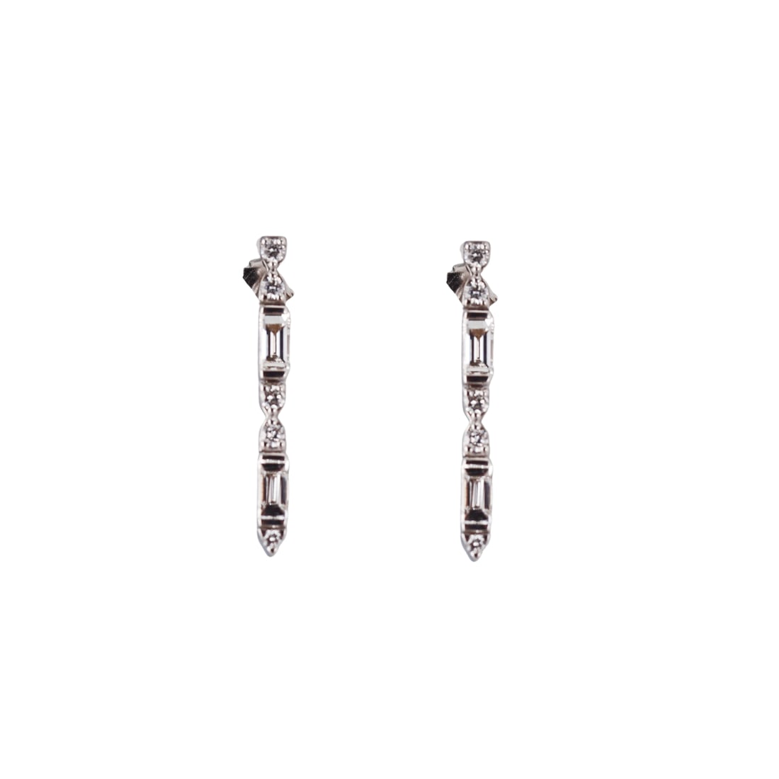 Deborah Pagani 18k Gold Diamond Earrings: Metal : 18k White Gold Designer : Deborah Pagani Gemstone : Diamonds approx. 0.40ctw. Measurements : Earrings are 23mm x 2.2mm. Marked: : DP 18k. Weight: : 2.9 grams 