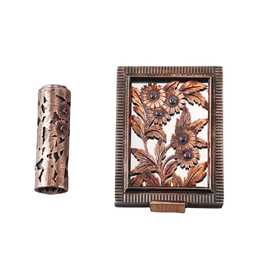 Boucheron Paris Silver 18k Gold Ruby Lipstick Case Compact Vanity Set (1 of 4)