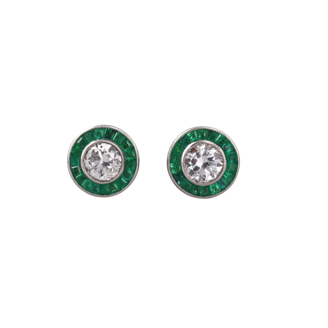 Platinum Diamond Emerald Stud Earrings (1 of 3)