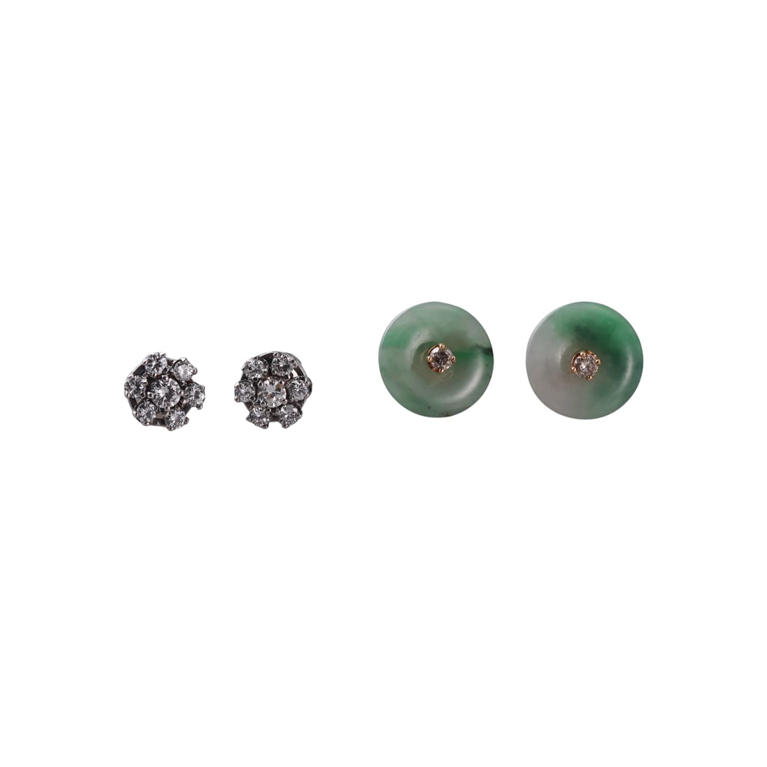 14k 18k Gold Diamond Jade Stud Earrings Lot of 2 (1 of 3)