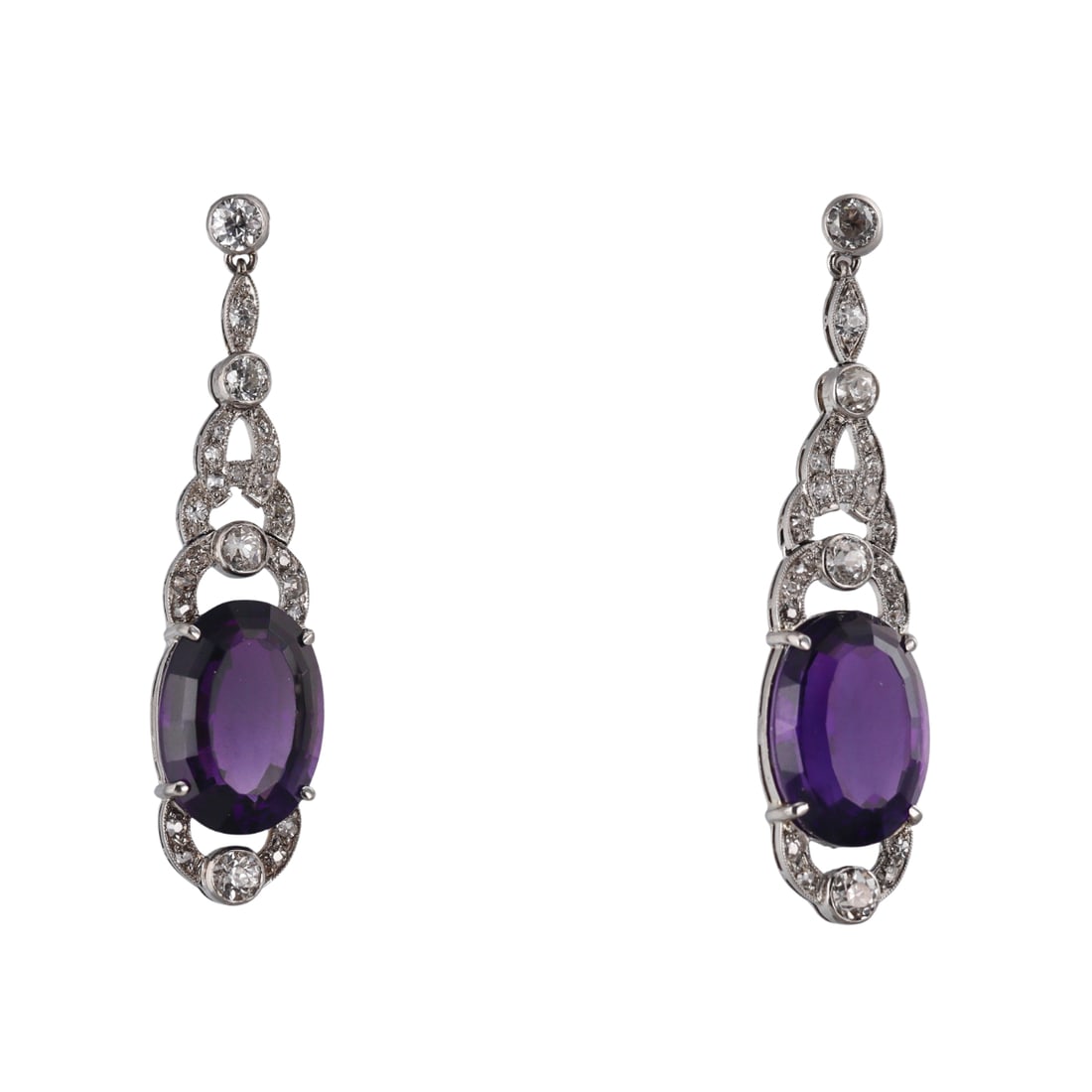 20ctw Amethyst Diamond Platinum Long Drop Earrings (1 of 4)