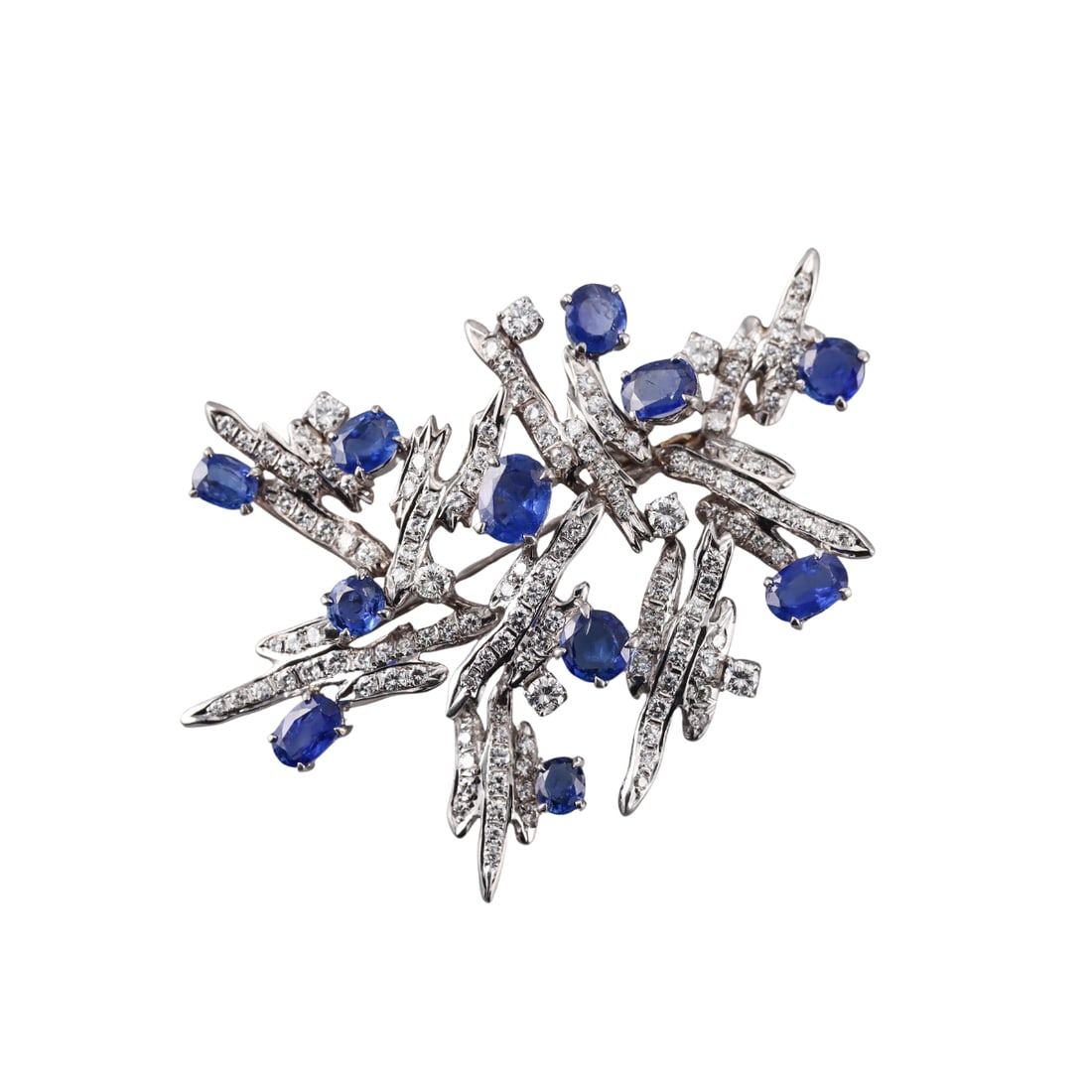 14k Gold 3.00ctw Diamond Sapphire Large Brooch Pin (1 of 5)